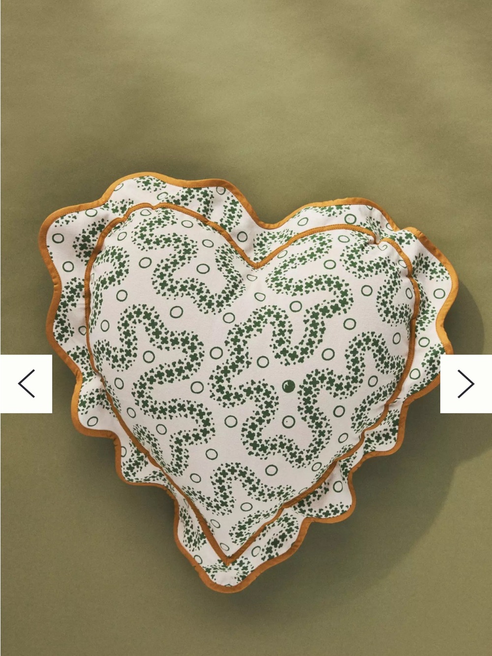 Anthropologie Heart Pillow in Green and Mustard